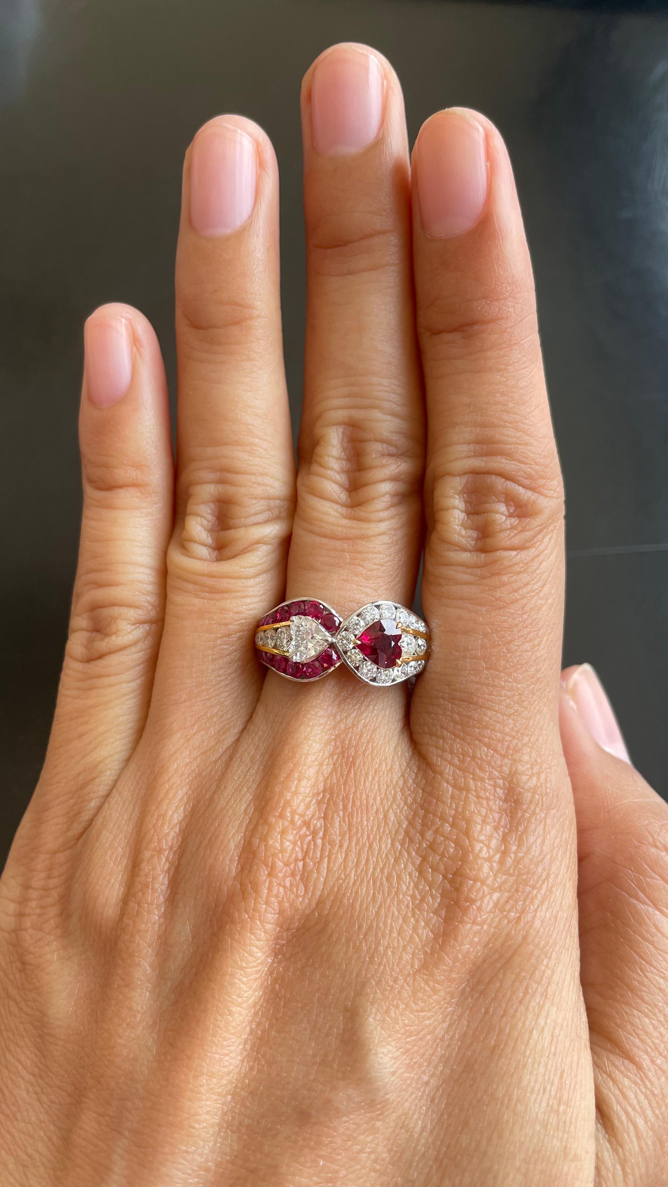 Women's or Men's GIA Certified 0.78 Carat Ruby Burmese No Heat Pigeon Blood and Diamond Ring For Sale