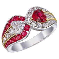Bague de sang de pigeon birman et diamants de 0,78 carat certifiés GIA, sans chaleur