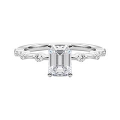 GIA Certified 0.79 Carat Emerald Diamond Bamboo Shank Platinum Diamond Ring