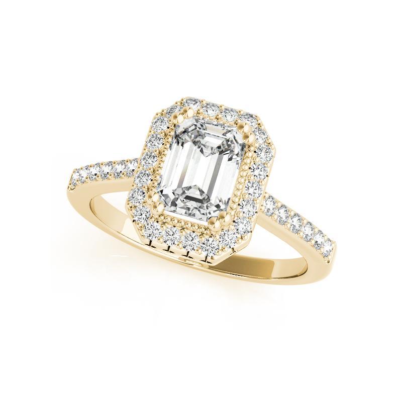 Taille émeraude Bague en or jaune 18 carats certifiée GIA de 0,79 carat de diamant émeraude Halo en vente