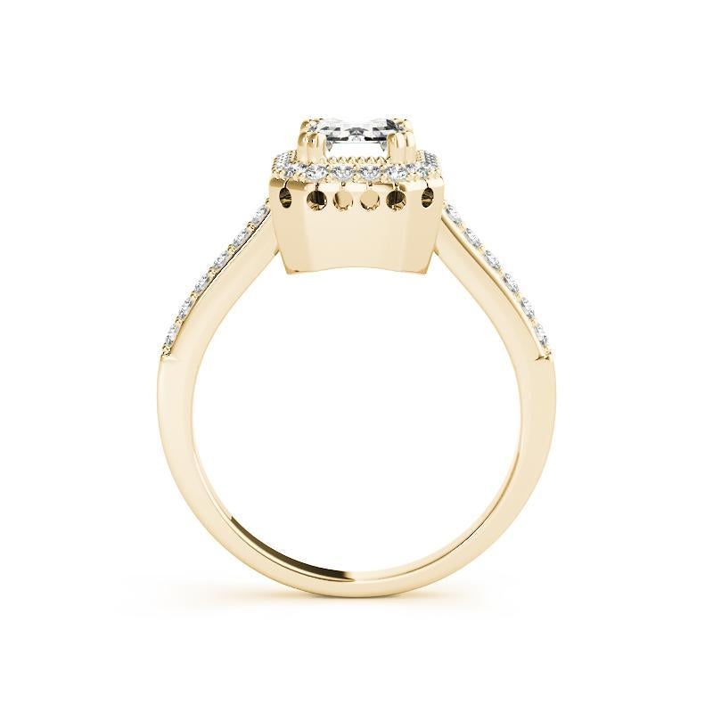 Bague en or jaune 18 carats certifiée GIA de 0,79 carat de diamant émeraude Halo Neuf - En vente à New York, NY