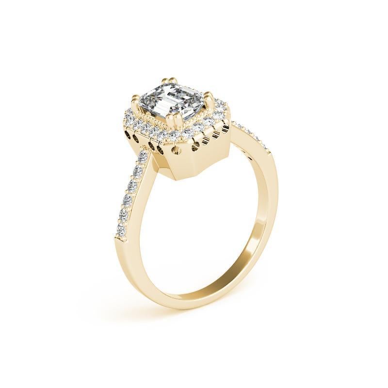 Bague en or jaune 18 carats certifiée GIA de 0,79 carat de diamant émeraude Halo Pour femmes en vente