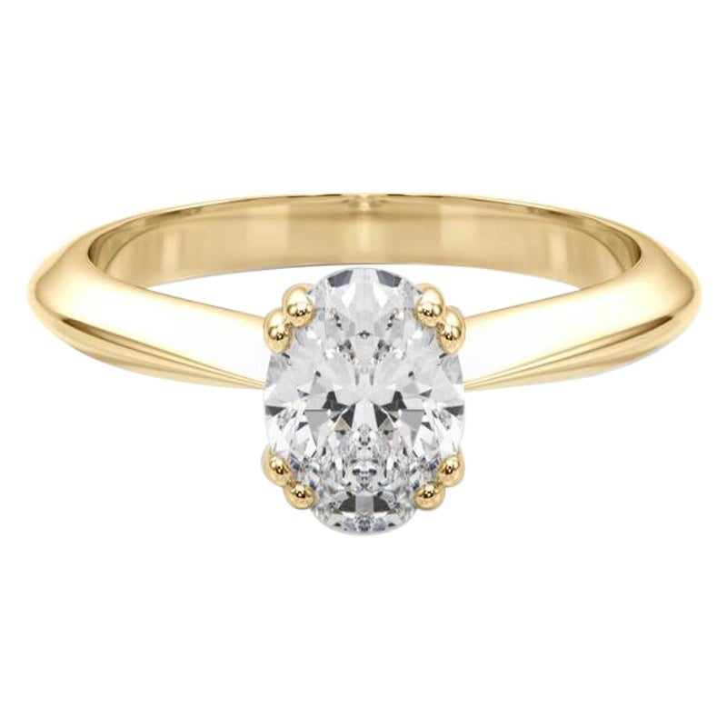 Bague diamant tulipe cathédrale solitaire ovale de 0.79 carats certifiée GIA