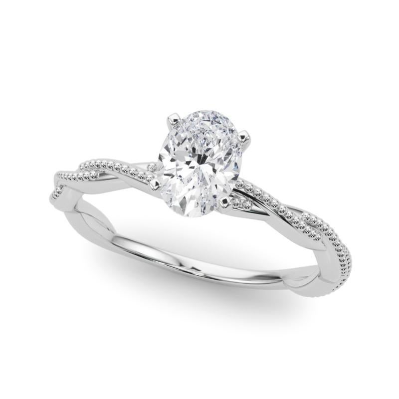 Taille ovale Bague à diamant certifiée GIA de 0,79 carat, ovale, à anneau tressé et torsadé en vente