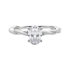 Bague à diamant certifiée GIA de 0,79 carat, ovale, à anneau tressé et torsadé