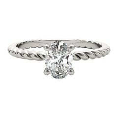 GIA Certified 0.79 Carat Twisted Band Oval Solitaire Diamond Ring