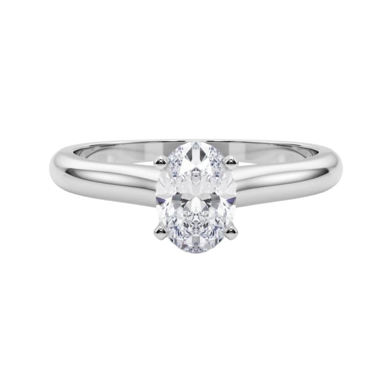 Anello di diamanti in platino con solitario classico a fascia sottile ovale certificato GIA da 0,79 ct.