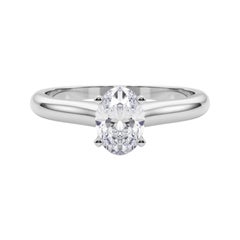 Anello di diamanti in platino con solitario classico a fascia sottile ovale certificato GIA da 0,79 ct.