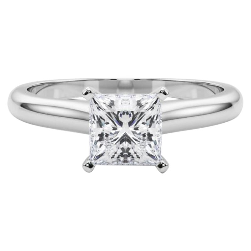 GIA Certified 0.7ct Princess Slim Band Classic Solitaire Platinum Diamond Ring