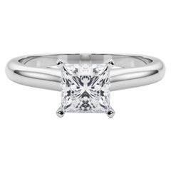 GIA Certified 0.7ct Princess Slim Band Classic Solitaire Platinum Diamond Ring