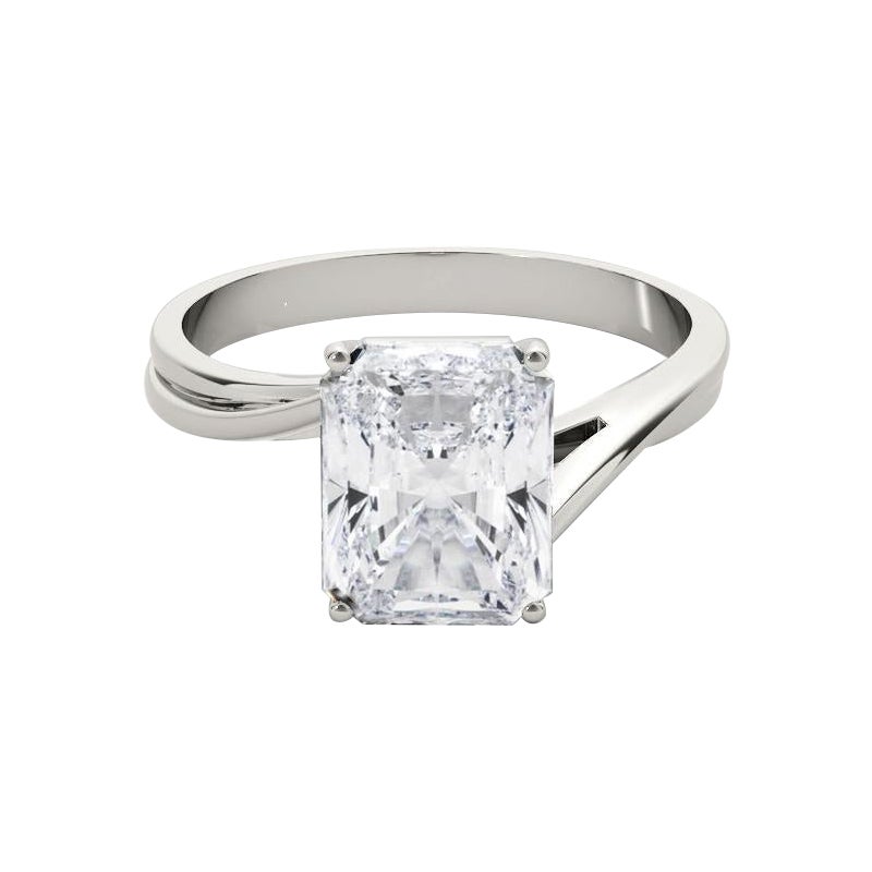 GIA Certified 0.8 Carat Basket Set Radiant Curved Band Platinum Diamond Ring