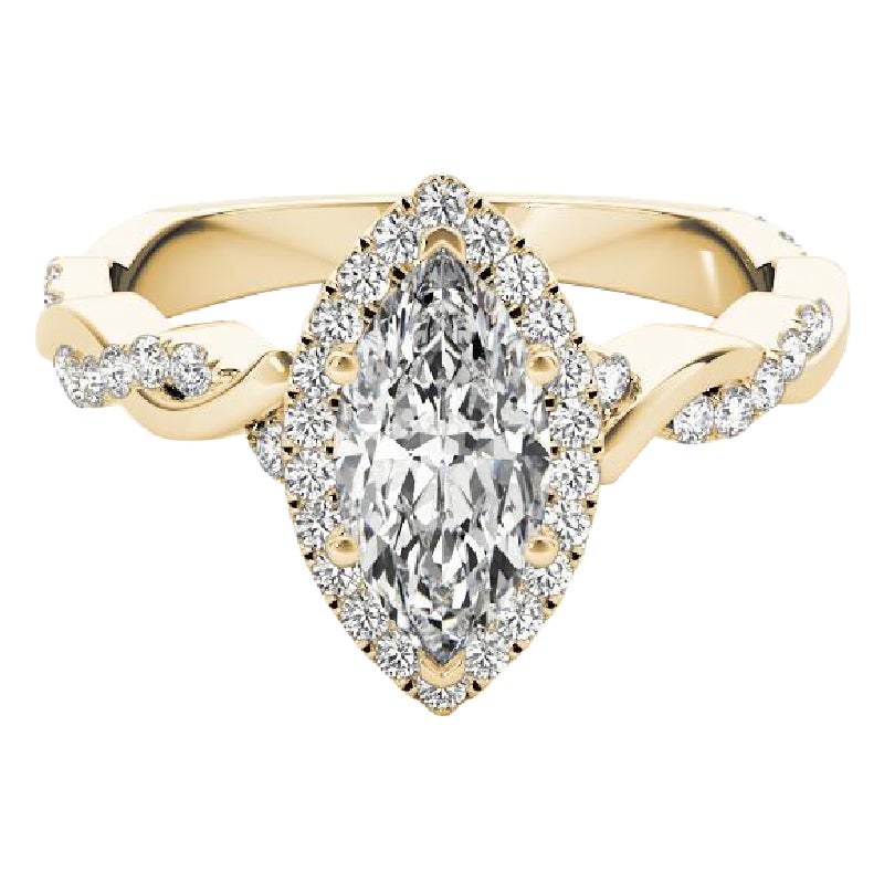 GIA Certified 0.8 Carat Braided Band Marquise Halo Yellow Gold Diamond Ring