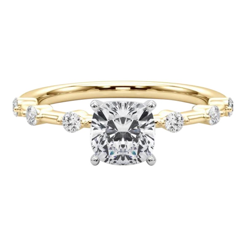GIA Certified 0.8 Carat Cushion Diamond Bamboo Shank Diamond Ring