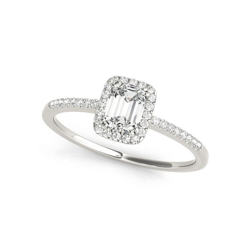 Emerald Cut GIA Certified 0.8 Carat Emerald Halo Filigree Basket Platinum Diamond Ring For Sale