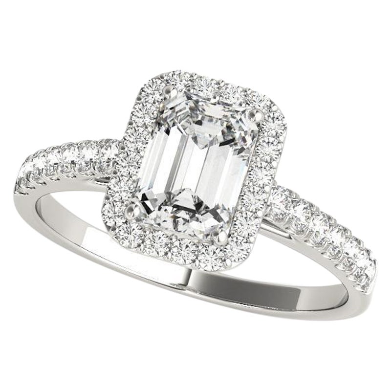 GIA zertifiziert 0,8 Karat Smaragd Halo Pave 18K Weißgold Diamantring