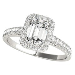 GIA zertifiziert 0,8 Karat Smaragd Halo Pave 18K Weißgold Diamantring