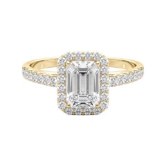Bague en or jaune 18 carats certifiée GIA et ornée d'un halo d'émeraudes de 0,8 carat