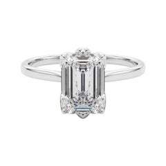 GIA Certified 0.8 Carat Emerald Solitaire Tulip Rose Platinum Diamond Ring