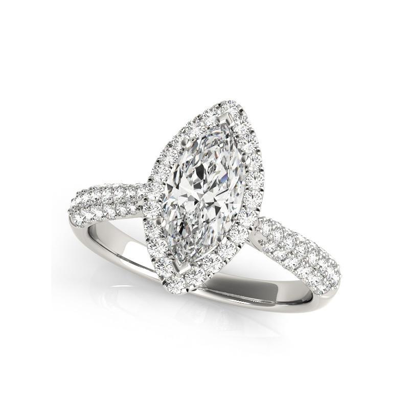 Taglio marquise GIA Certified 0,8 Carat Marquise Halo Multi-Row 18K White Diamond Ring in vendita