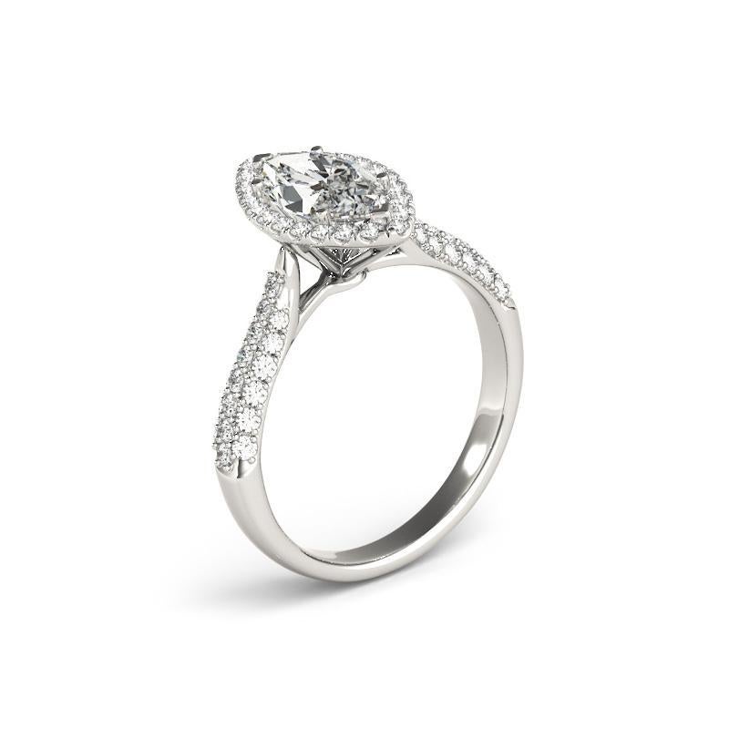 Donna GIA Certified 0,8 Carat Marquise Halo Multi-Row 18K White Diamond Ring in vendita