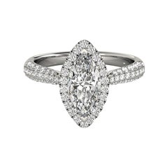GIA Certified 0,8 Carat Marquise Halo Multi-Row 18K White Diamond Ring
