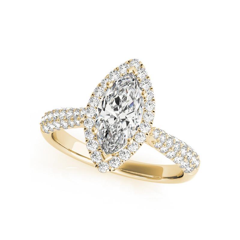 Taglio marquise GIA Certified 0,8 Carat Marquise Halo Multi-Row 18K Yellow Diamond Ring in vendita