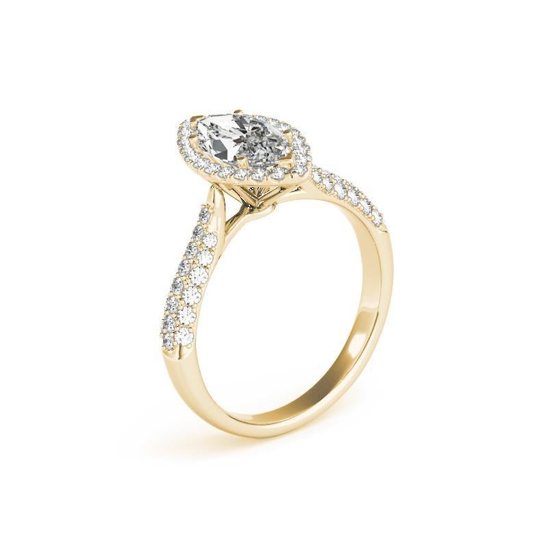 Donna GIA Certified 0,8 Carat Marquise Halo Multi-Row 18K Yellow Diamond Ring in vendita