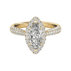 GIA Certified 0,8 Carat Marquise Halo Multi-Row 18K Yellow Diamond Ring