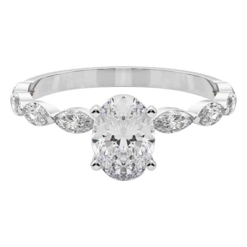 Anello con diamante solitario ovale a fascia con diamante certificato GIA da 0.8 carati