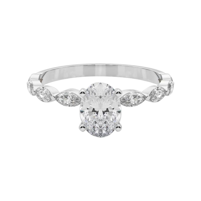Anello con diamante ovale a fascia solitario in platino certificato GIA da 0.8 carati