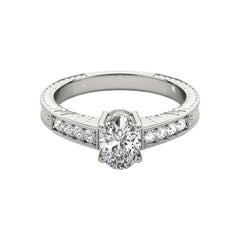 Anello con diamante ovale doppio cesto in oro bianco vintage certificato GIA da 0.8 carati