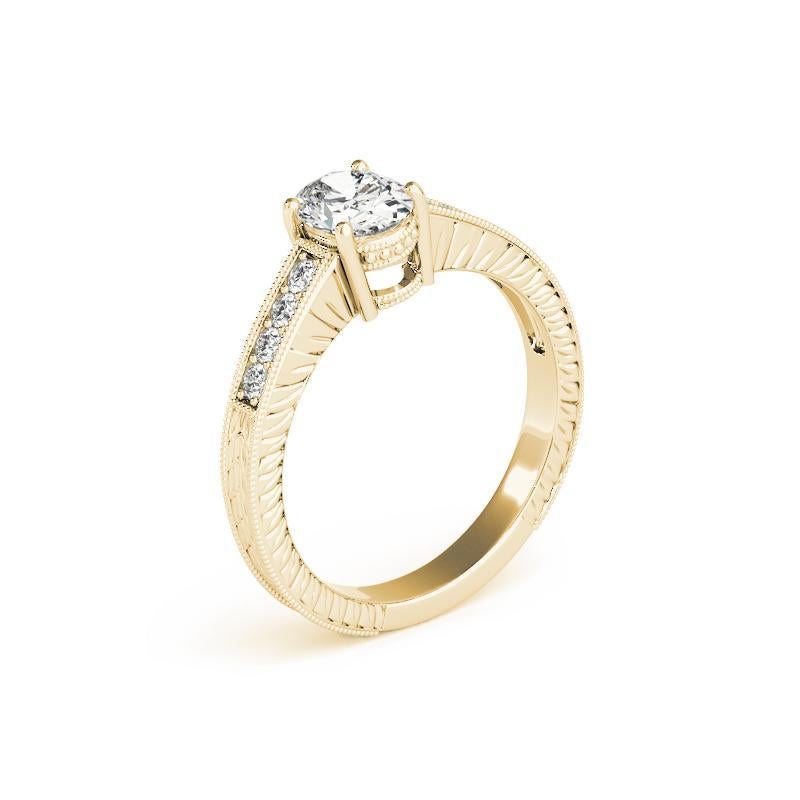 Donna Anello con diamante ovale doppio cesto in oro giallo vintage certificato GIA da 0.8 carati in vendita