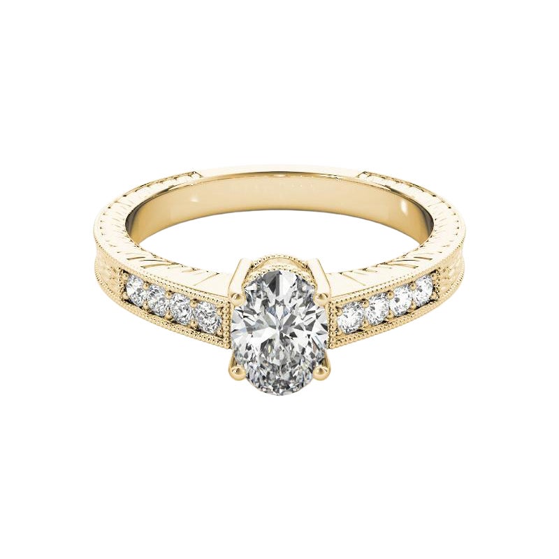 Anello con diamante ovale doppio cesto in oro giallo vintage certificato GIA da 0.8 carati