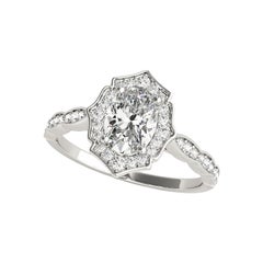GIA Certified 0.8 Carat Oval Halo Basket Cathedral White Gold Diamond Ring