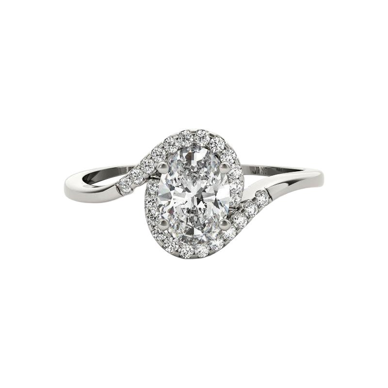 GIA zertifiziert 0.8 Karat Oval Halo gebogen Bypass Shank Platin Diamantring