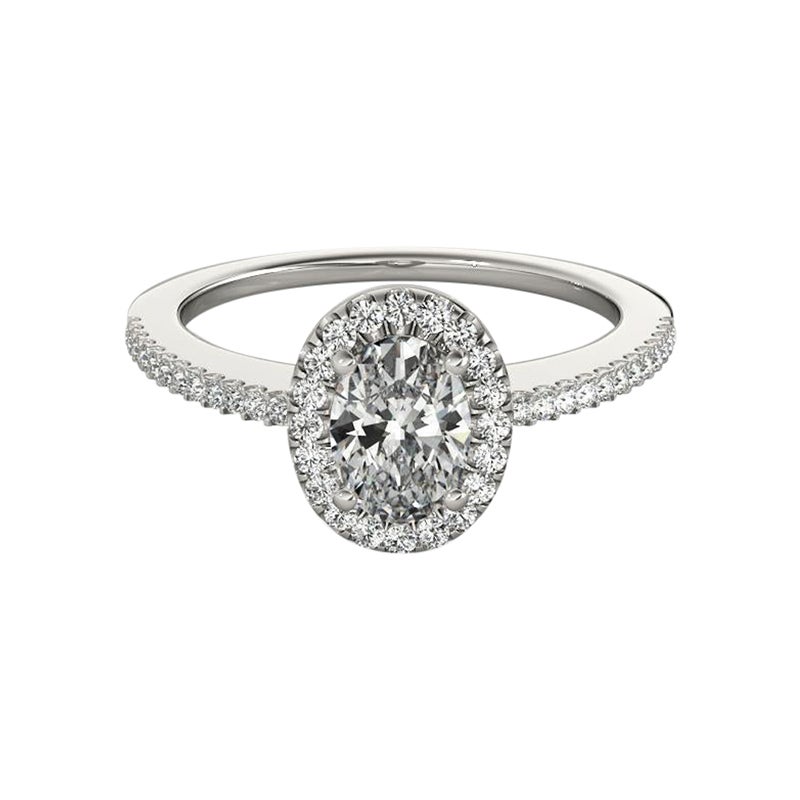 GIA zertifiziert 0,8 Karat Oval Halo Französisch Pave 18K Weißgold Diamantring