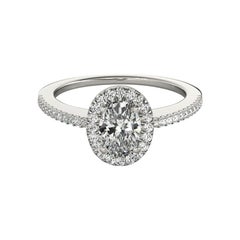 GIA zertifiziert 0,8 Karat Oval Halo Französisch Pave 18K Weißgold Diamantring