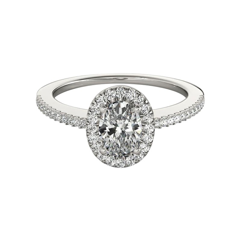 GIA Certified 0.8 Carat Oval Halo French Pave  Bague en diamant