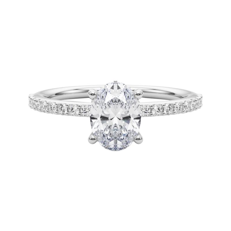GIA Certified 0.8 Carat Oval Halo Half Eternity 18K White Gold Diamond Ring