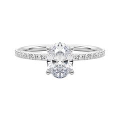 GIA Certified 0.8 Carat Oval Halo Half Eternity 18K White Gold Diamond Ring