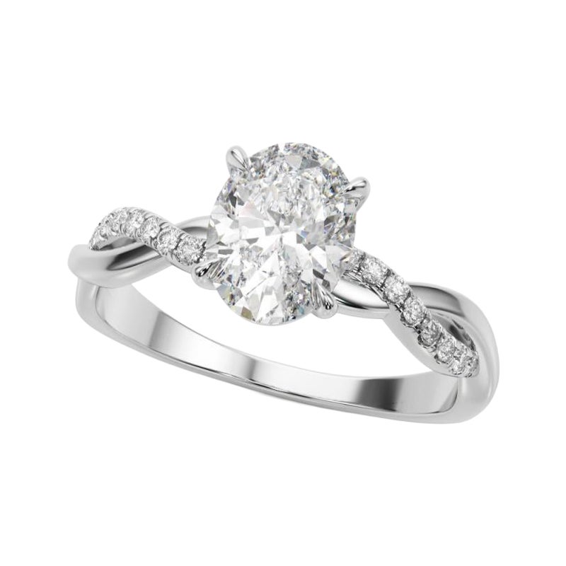 Anillo de diamantes ovalado de 0.8 quilates, certificado por el GIA, con banda entrelazada y pavé de la naturaleza