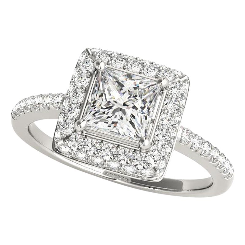 GIA Certified 0.8 Carat Princess Double Halo Solitaire Platinum Diamond Ring