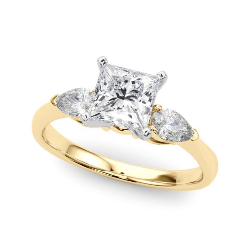 GIA-zertifizierter 0.8-Karat-Prinzessinnen-Ost-West-Diamantring mit drei Steinen (Carréschliff) im Angebot