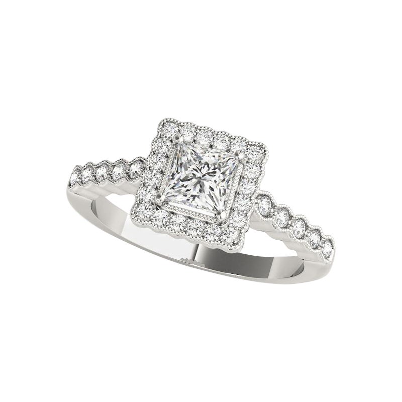 GIA Certified 0.8 Carat Princess Square Halo Bezel Band Diamond Ring