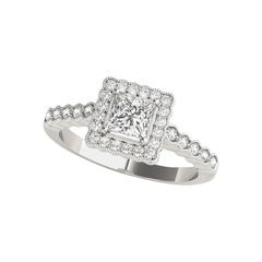 GIA Certified 0.8 Carat Princess Square Halo Bezel Band Diamond Ring
