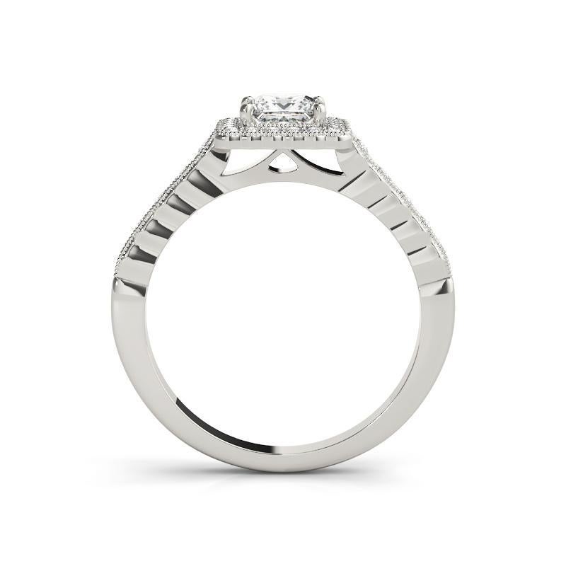 Taglio princess GIA Certified 0.8 Carat Princess Square Halo Bezel Band Platinum Diamond Ring in vendita
