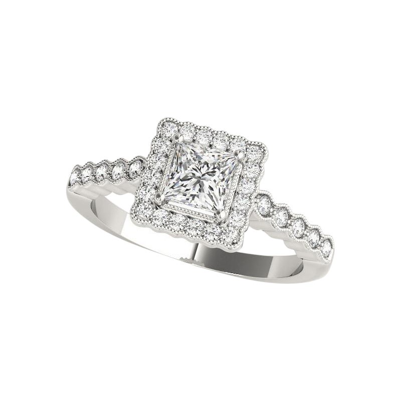 GIA Certified 0.8 Carat Princess Square Halo Bezel Band Platinum Diamond Ring