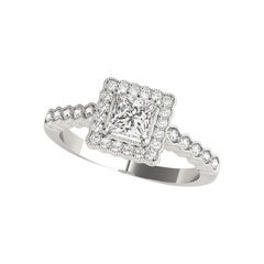 GIA Certified 0.8 Carat Princess Square Halo Bezel Band Platinum Diamond Ring
