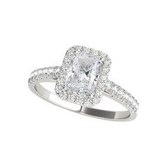 Certifié GIA 0.8 Carat Radiant Halo Pave  Bague en diamant