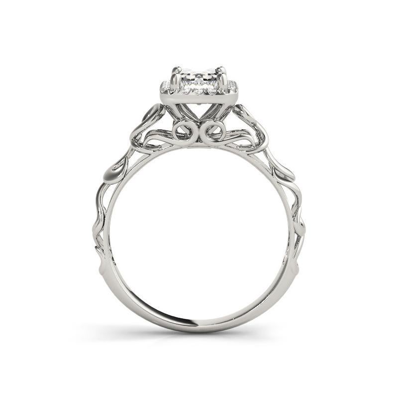 Bague de diamant en platine certifiée GIA de 0.8 carat Radiant Halo Ribbon Cathedral Pour femmes en vente